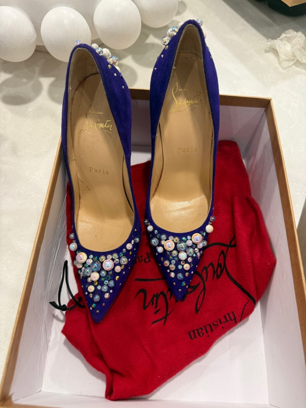Christian Louboutin Royal Blue Jeweled Pointed-Toe Pumps